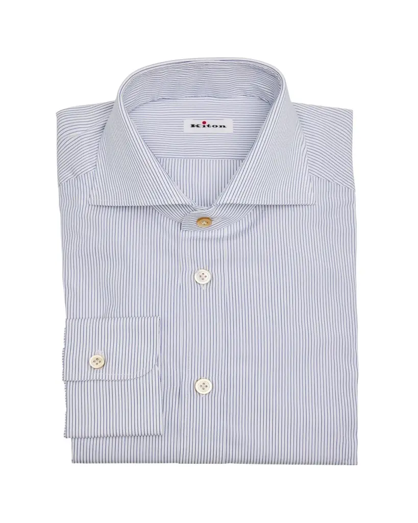 Kiton Men's Cotton Hairline Stripe Dress Shirt | Image 1 Kiton Men's Cotton Hairline Stripe Dress Shirt | Image 1
