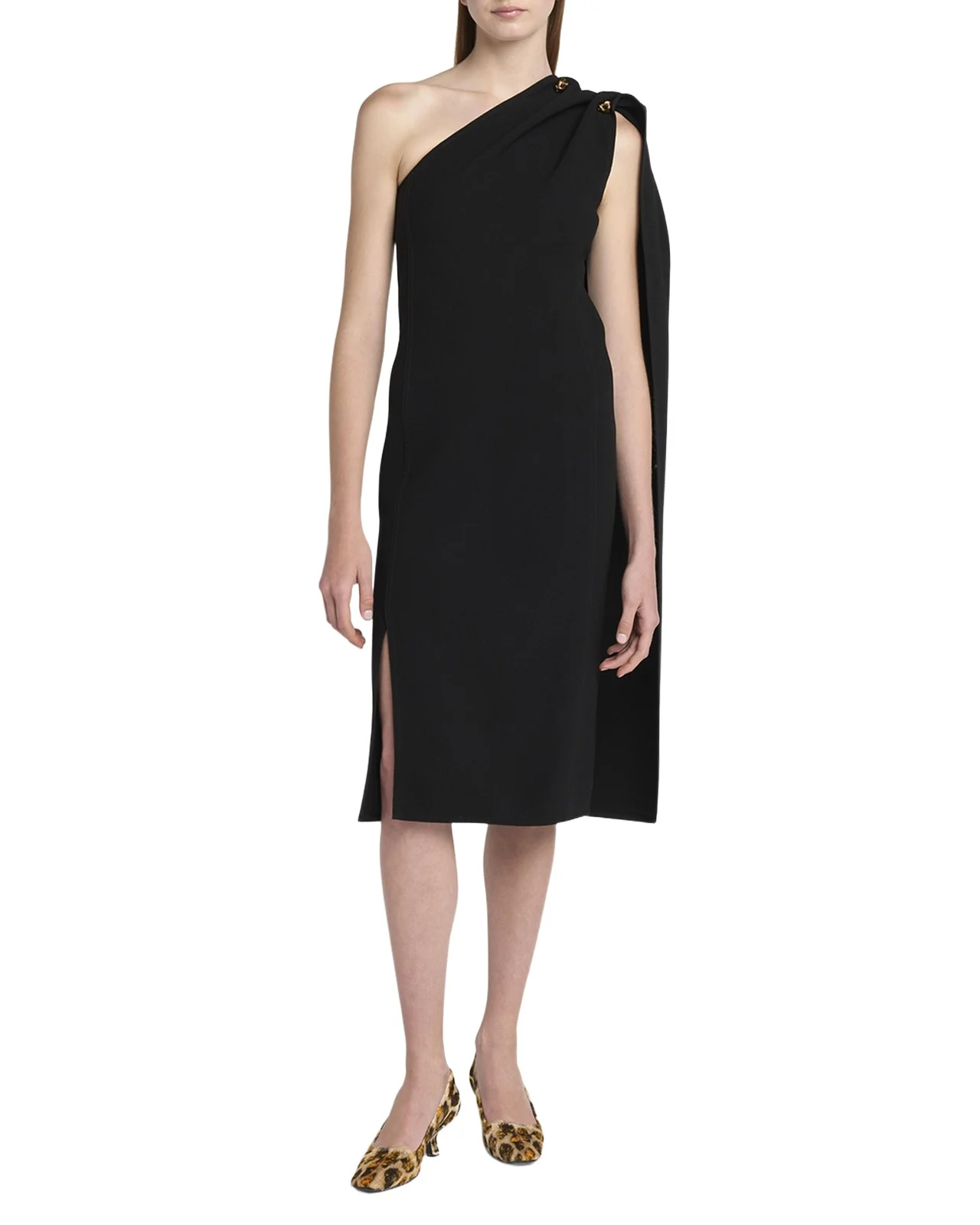 One-Shoulder Drape Slit Dress