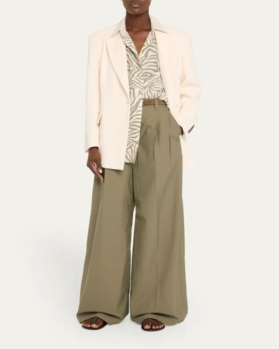 Brunello Cucinelli Techno Cotton Poplin Pleated Wide-Leg Sartorial Pants | Thumbnail 2 Brunello Cucinelli Techno Cotton Poplin Pleated Wide-Leg Sartorial Pants | Thumbnail 2
