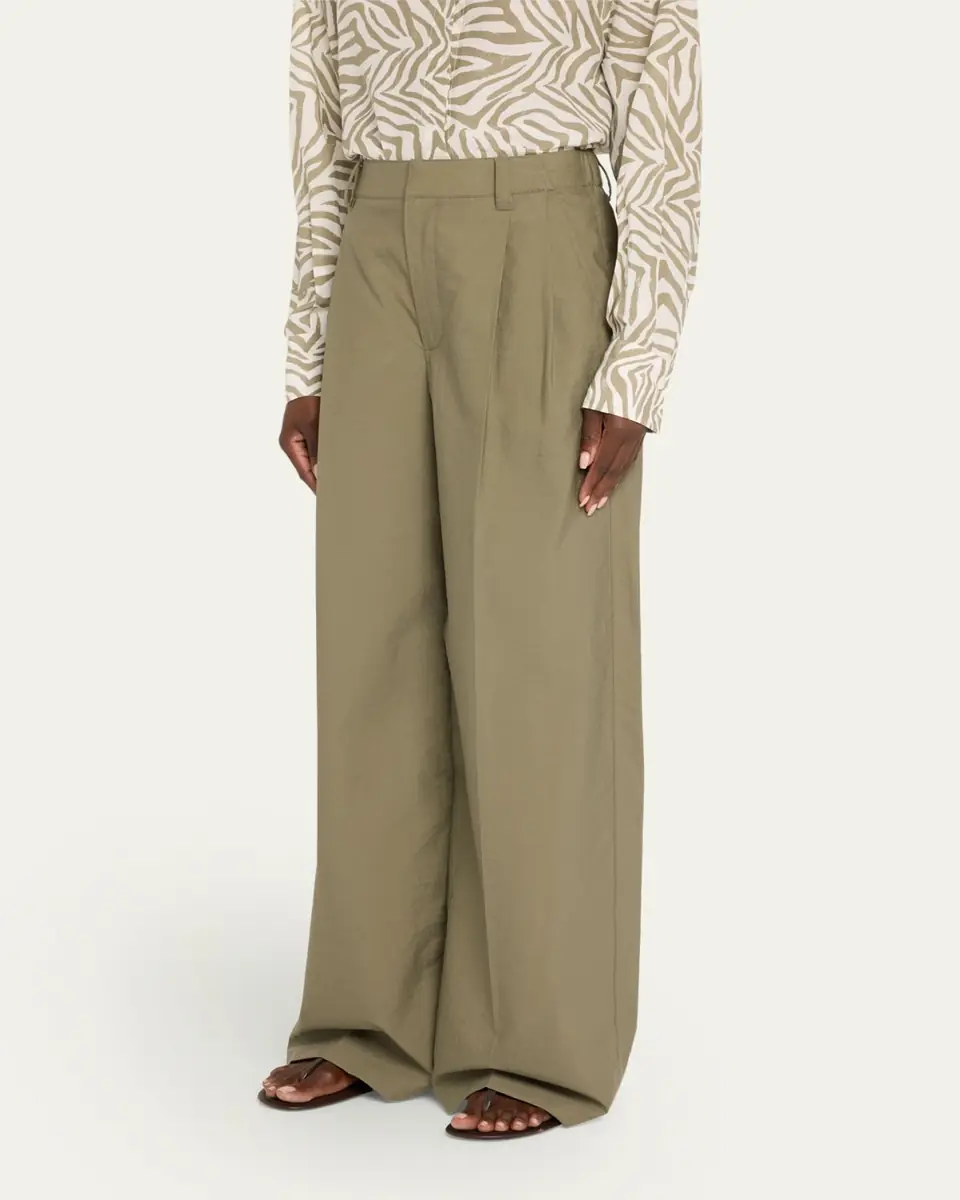 Brunello Cucinelli Techno Cotton Poplin Pleated Wide-Leg Sartorial Pants | Thumbnail 4 Brunello Cucinelli Techno Cotton Poplin Pleated Wide-Leg Sartorial Pants | Thumbnail 4