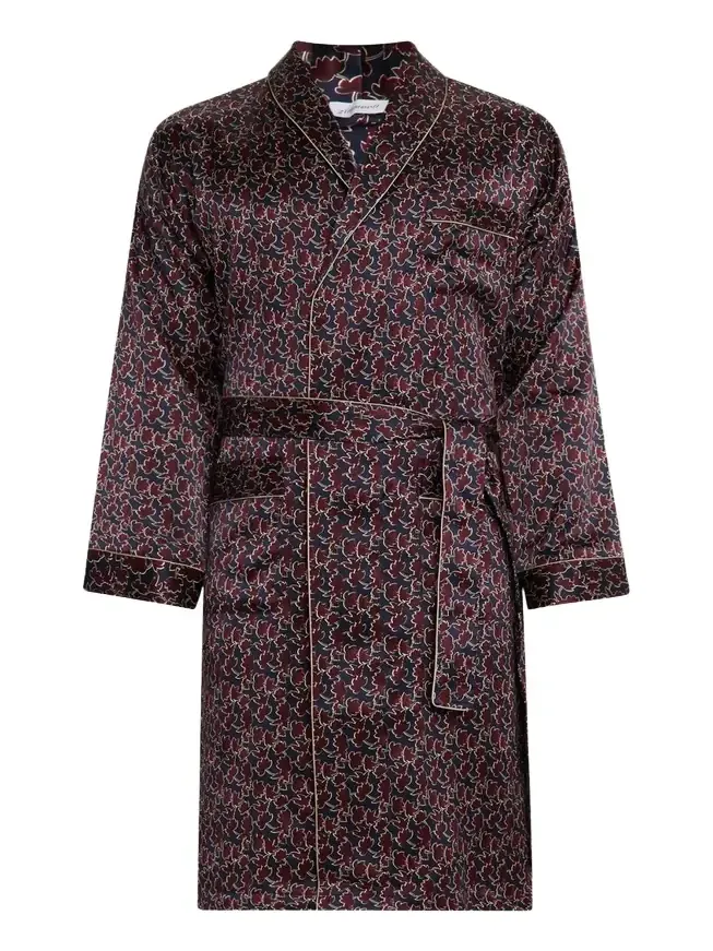 Men's Leaf-Print Silk Robe