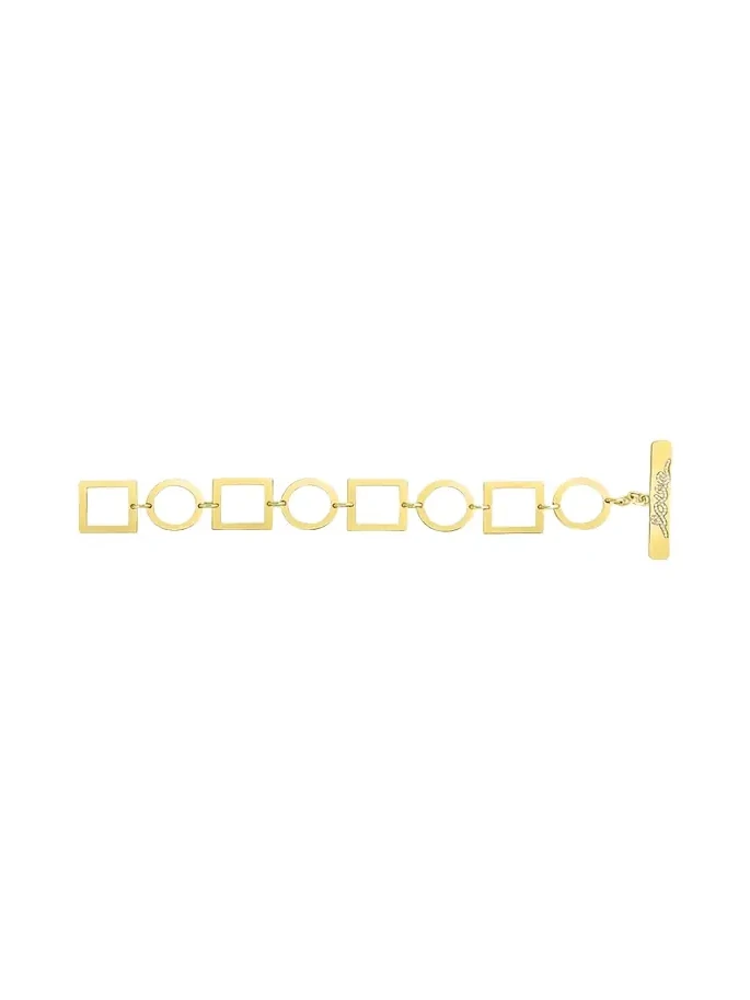 14K Yellow Gold Small Circular & Rectangular Link Bracelet with Love Inscribed in Diamonds 14K Yellow Gold Small Circular & Rectangular Link Bracelet with Love Inscribed in Diamonds