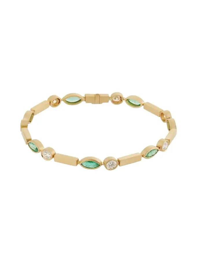 Emerald Navette Stream Bracelet with Diamonds in 18K Yellow Gold