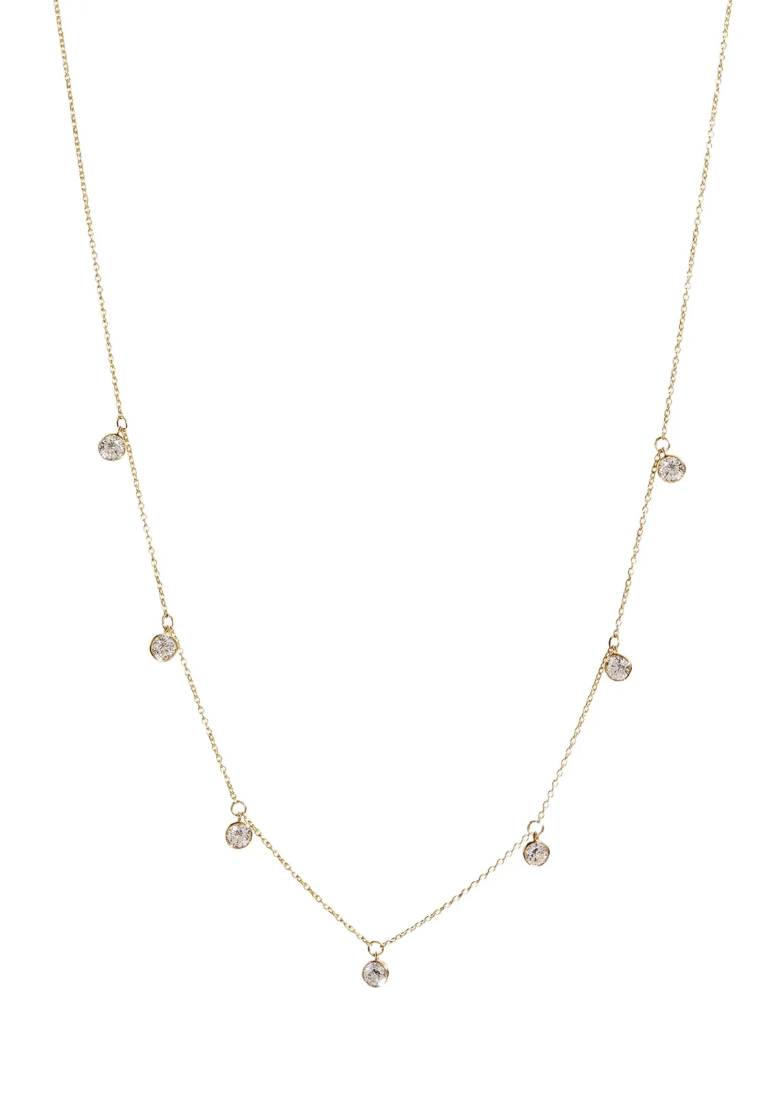14K Yellow Gold Bezel Round Diamond Station Necklace, 16-18"L 14K Yellow Gold Bezel Round Diamond Station Necklace, 16-18"L