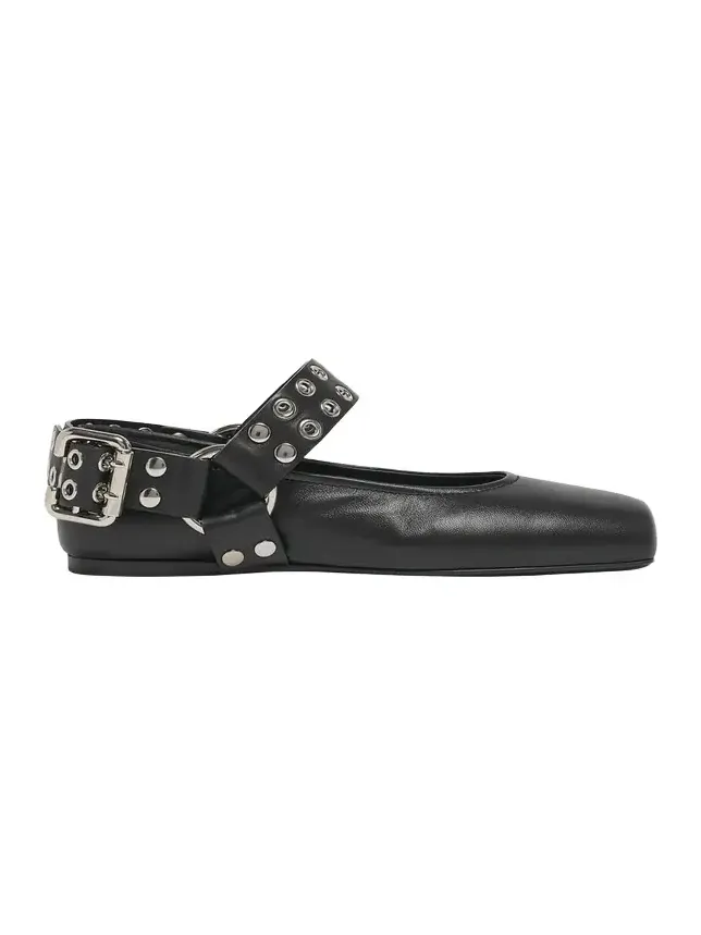 Leather Grommet Harness Ballerina Flats