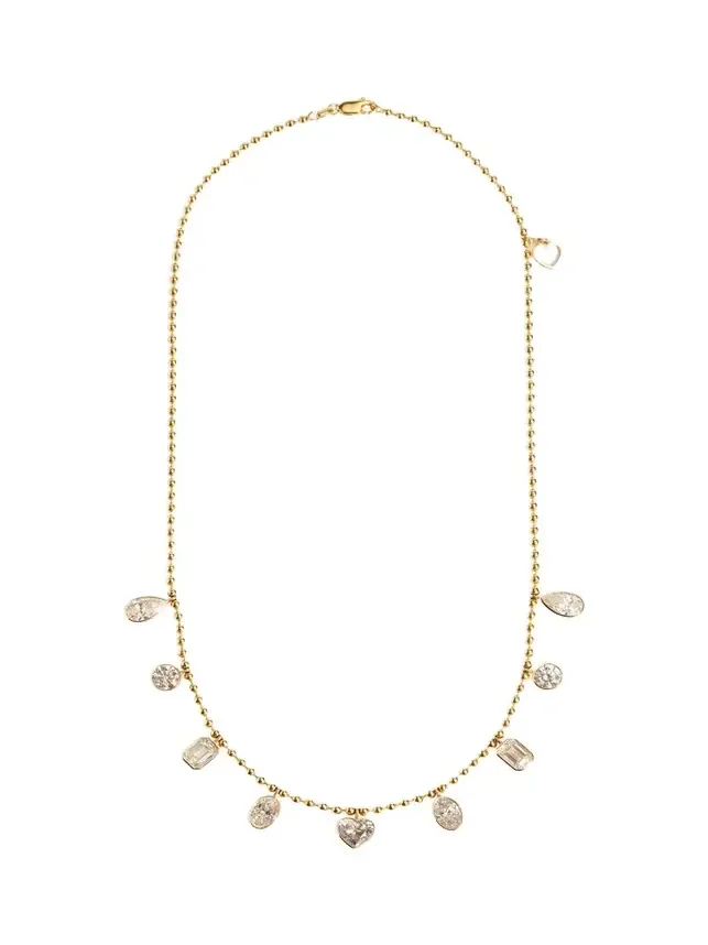 14K Yellow Gold Fancy Shape Diamond Station Necklace, 16-18"L