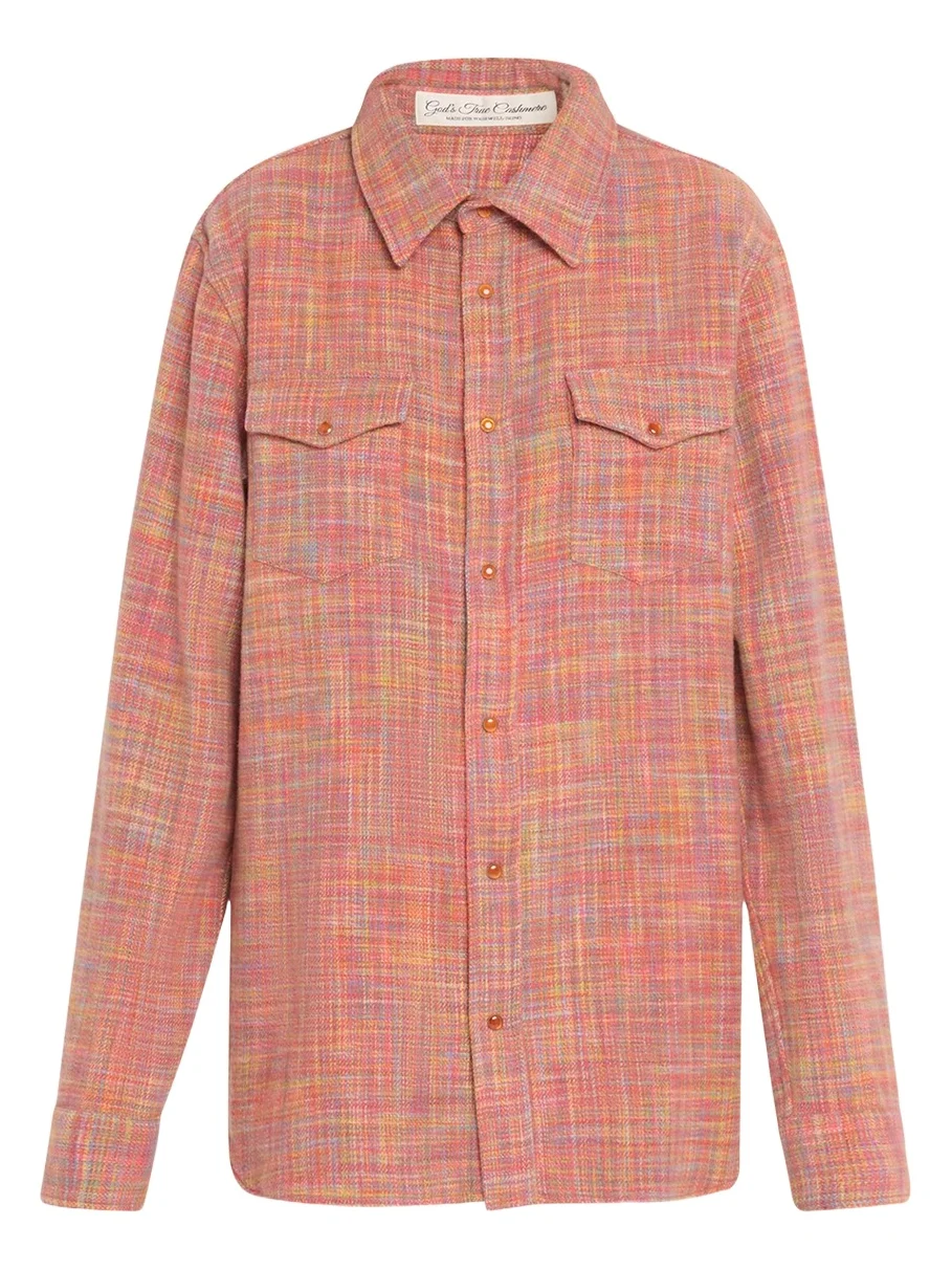 Flower Space Dye Tartan Cashmere Shirt Jacket