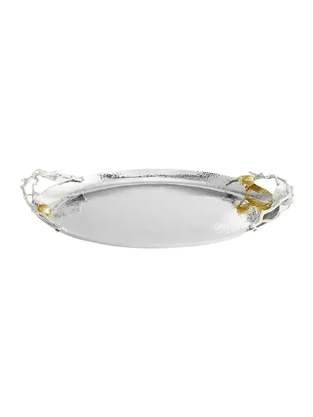 Michael Aram Pomegranate Silver & Gold Oval Tray with 24K Goldplate