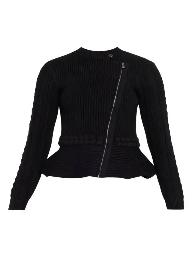 Andi Mixed-Knit Cotton Peplum Jacket Andi Mixed-Knit Cotton Peplum Jacket