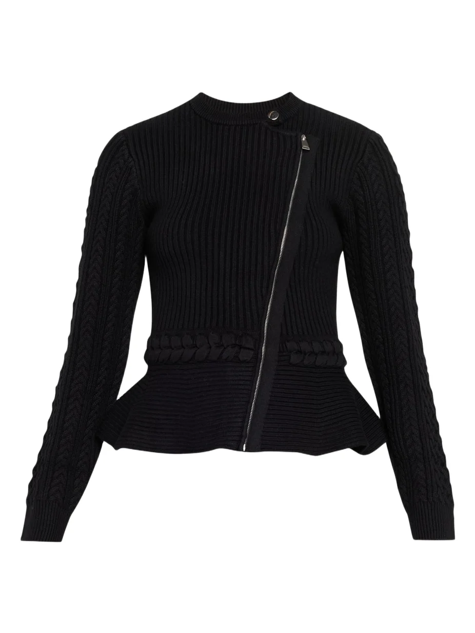 Andi Mixed-Knit Cotton Peplum Jacket Andi Mixed-Knit Cotton Peplum Jacket