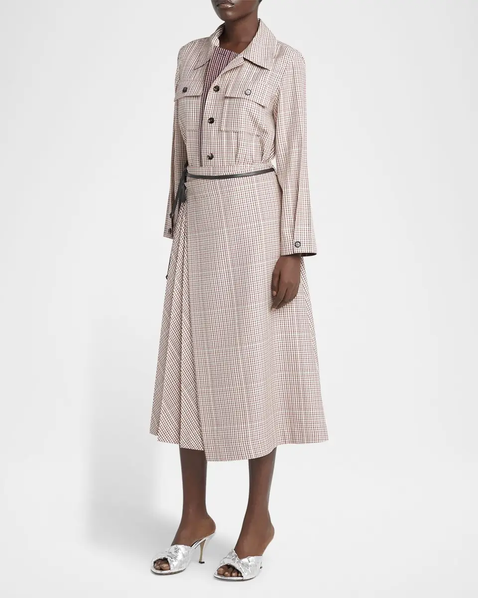 Bottega Veneta Check Pleated Midi Wrap Skirt | Thumbnail 3 Bottega Veneta Check Pleated Midi Wrap Skirt | Thumbnail 3
