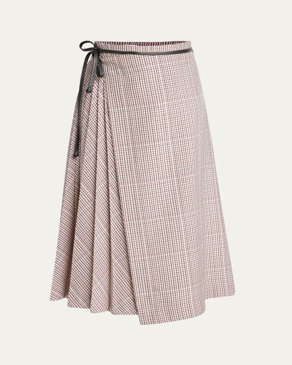 Bottega Veneta Check Pleated Midi Wrap Skirt | Thumbnail 5 Bottega Veneta Check Pleated Midi Wrap Skirt | Thumbnail 5