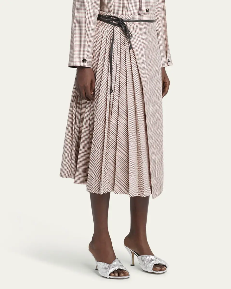 Bottega Veneta Check Pleated Midi Wrap Skirt | Thumbnail 7 Bottega Veneta Check Pleated Midi Wrap Skirt | Thumbnail 7
