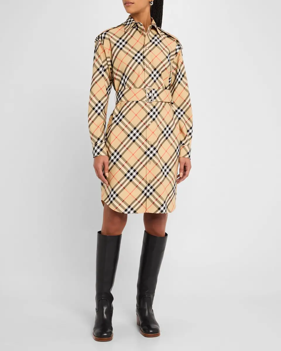 Burberry Check Belted Long-Sleeve Shirtdress | Thumbnail 3 Burberry Check Belted Long-Sleeve Shirtdress | Thumbnail 3