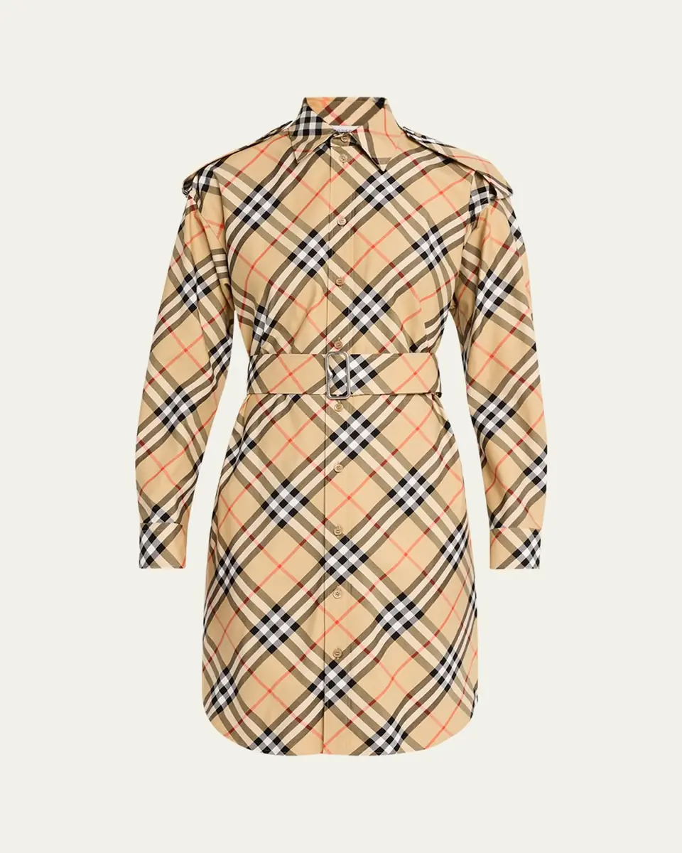 Burberry Check Belted Long-Sleeve Shirtdress | Thumbnail 5 Burberry Check Belted Long-Sleeve Shirtdress | Thumbnail 5