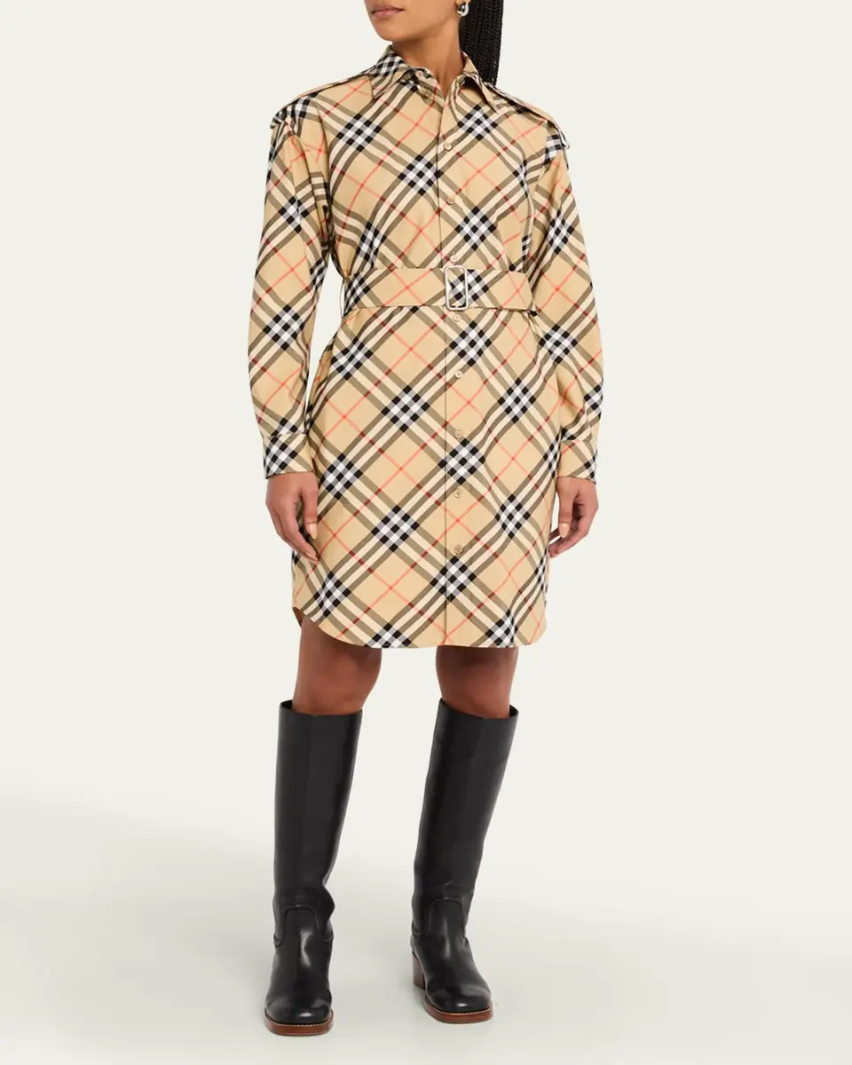 Burberry Check Belted Long-Sleeve Shirtdress | Thumbnail 8 Burberry Check Belted Long-Sleeve Shirtdress | Thumbnail 8