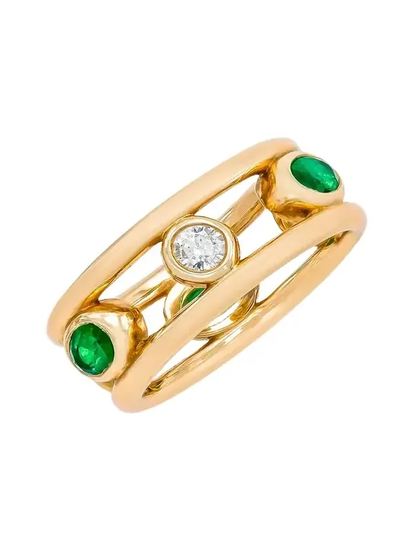 Audrey C. Jewels 14K Yellow Gold Crown Ring with Diamonds and Emeralds