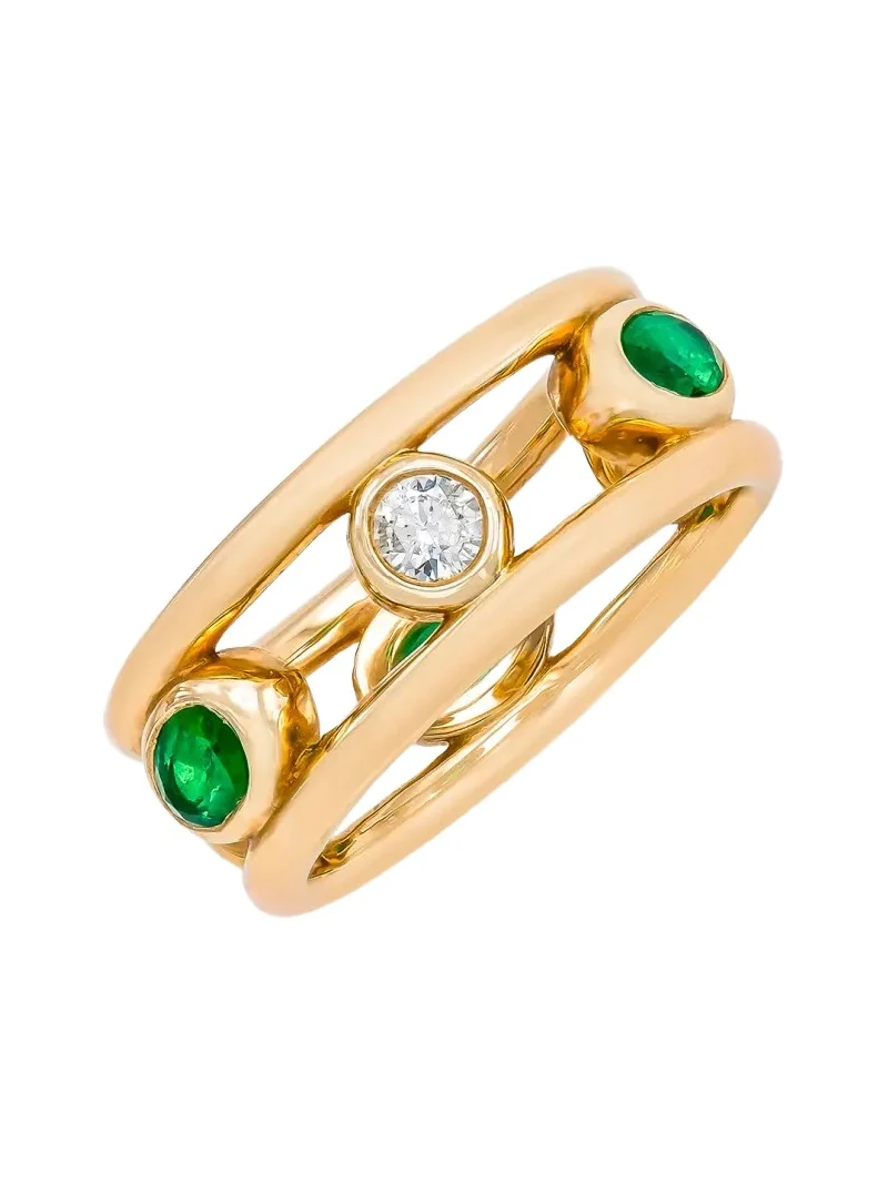 Audrey C. Jewels 14K Yellow Gold Crown Ring with Diamonds and Emeralds