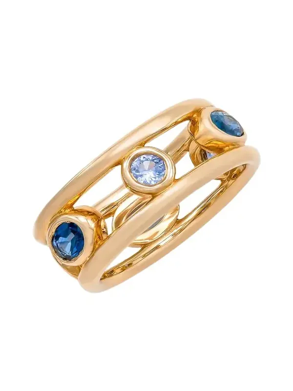Audrey C. Jewels 14K Yellow Gold Crown Ring with Ombre Blue Sapphires