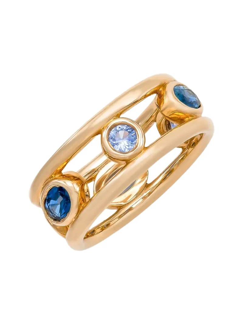 14K Yellow Gold Crown Ring with Ombre Blue Sapphires