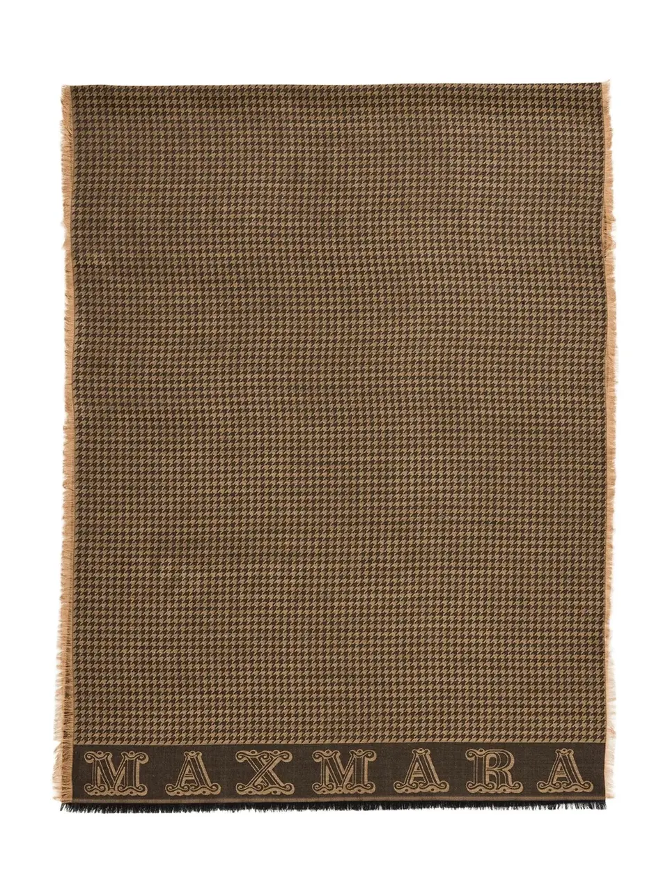 Logo Houndstooth Fringe Wool Scarf