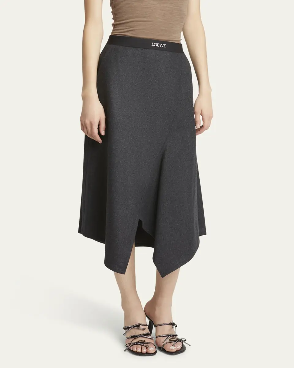 Loewe Logo Band Asymmetric Wool Cashmere Midi Skirt | Thumbnail 4