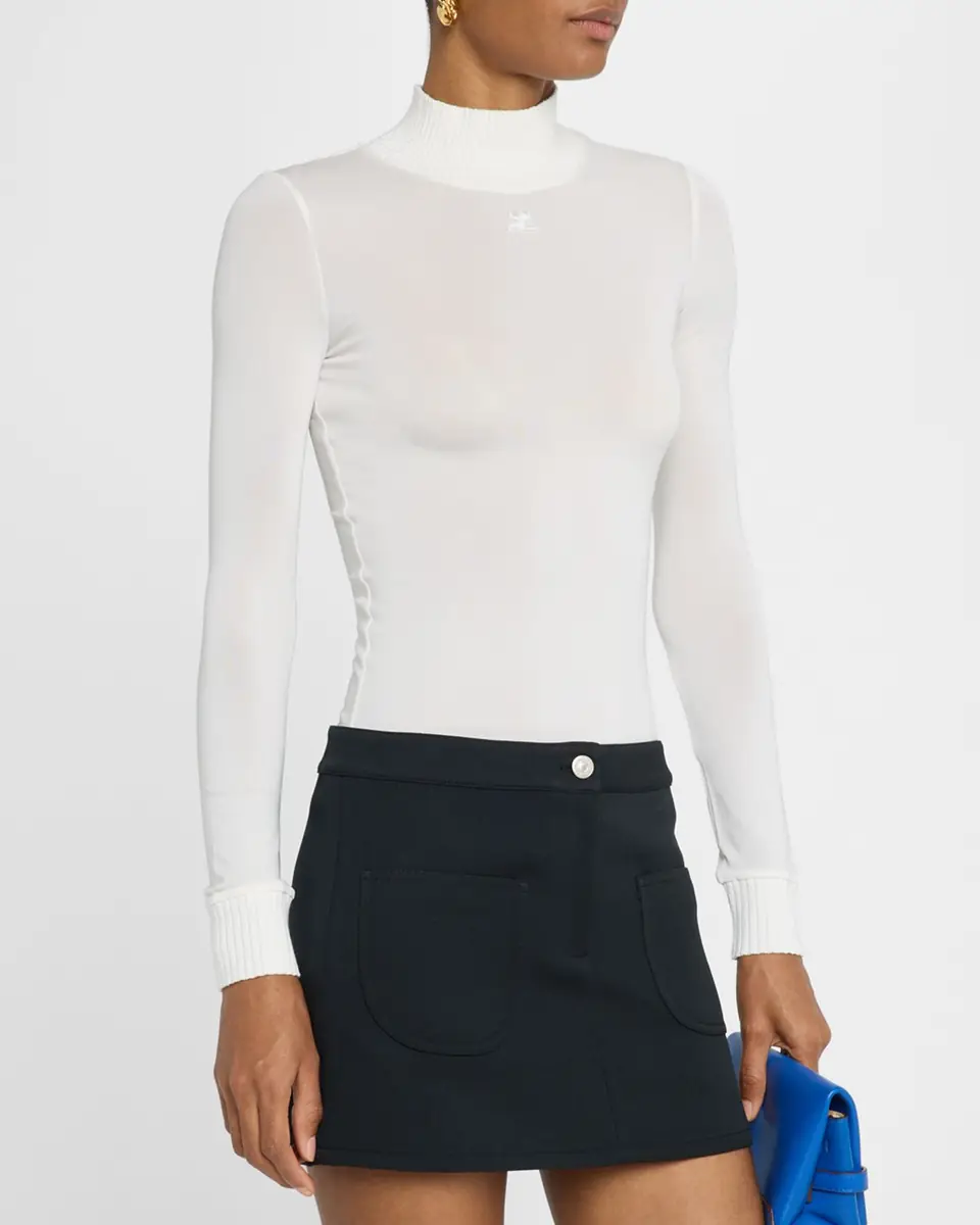 Courrèges Re-Edition Mock-Neck Long-Sleeve Fitted Top | Thumbnail 3 Courrèges Re-Edition Mock-Neck Long-Sleeve Fitted Top | Thumbnail 3