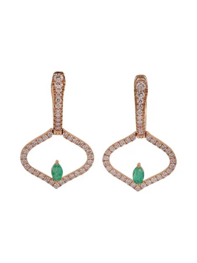 Sarai Diamond and Emerald Single Motif Earrings Sarai Diamond and Emerald Single Motif Earrings
