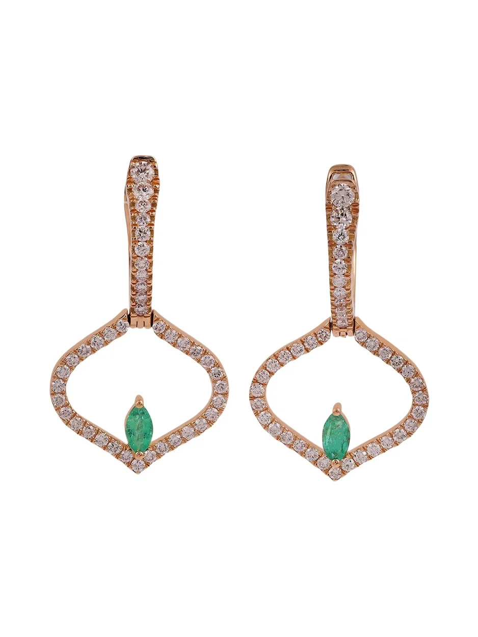 Sarai Diamond and Emerald Single Motif Earrings Sarai Diamond and Emerald Single Motif Earrings