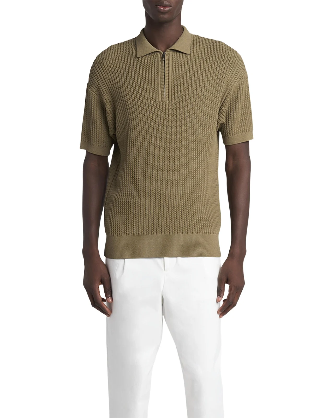Giorgio Armani Men's Textured Knit Short-Sleeve Quarter-Zip Polo Sweater