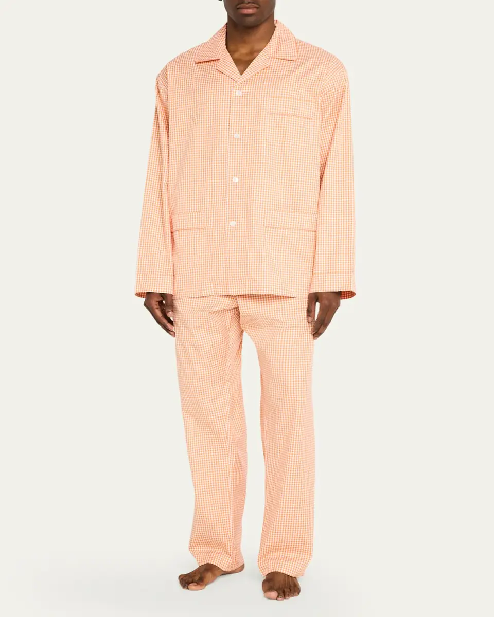 Emanuele Maffeis Men's Cotton Gingham Long Pajama Set | Thumbnail 2