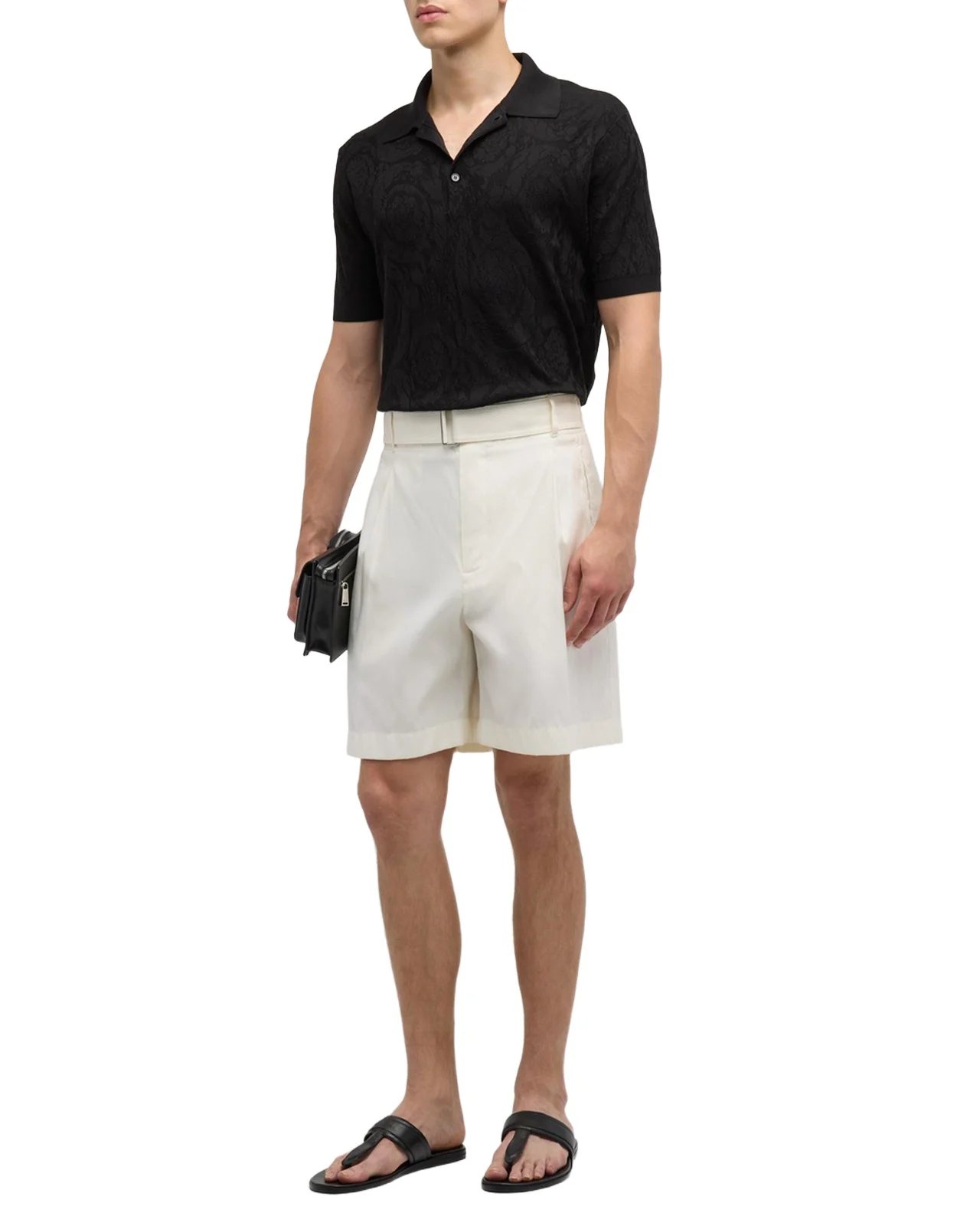 Men's Tonal Barocco Knit Polo Shirt Men's Tonal Barocco Knit Polo Shirt