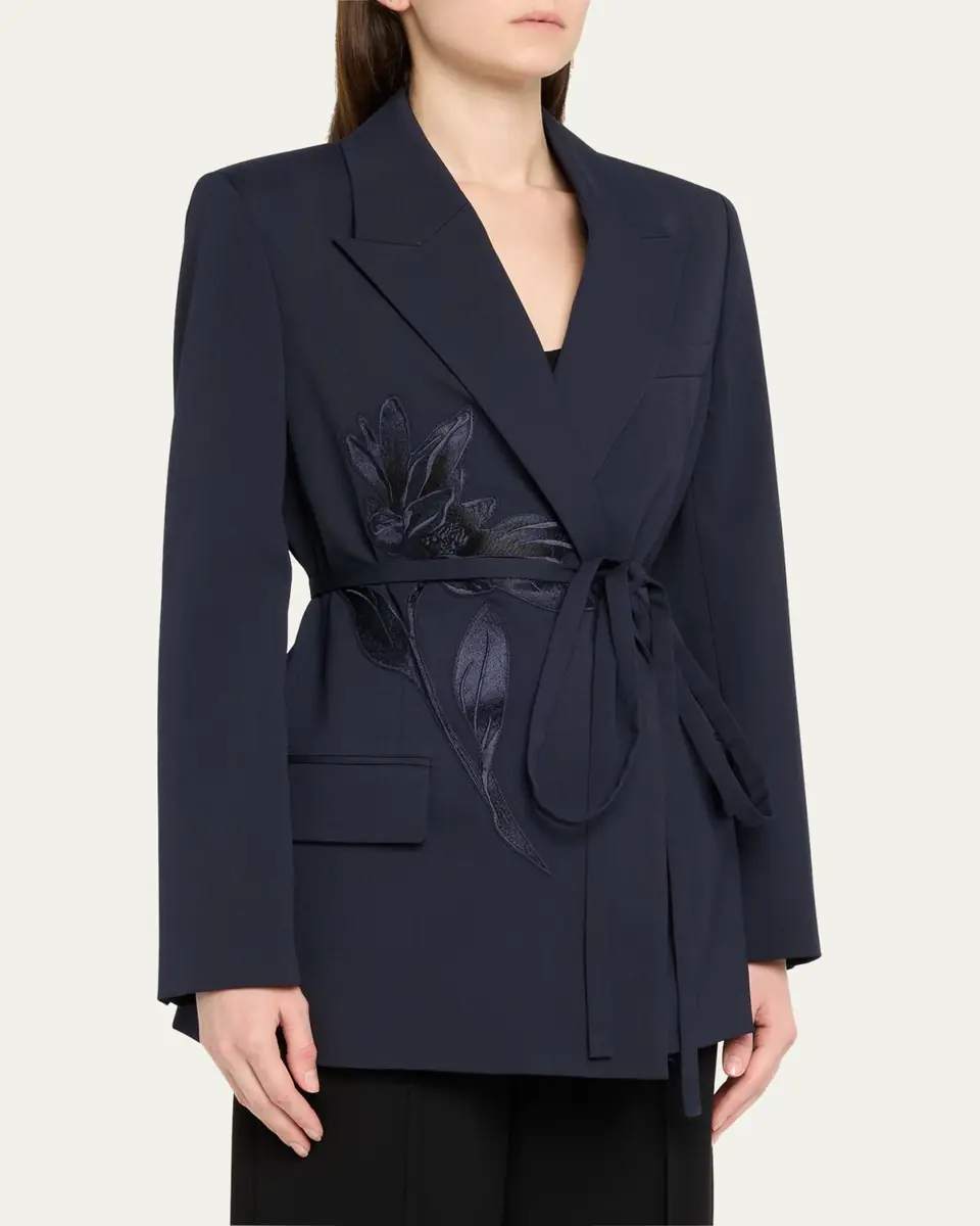 Erdem Flower Double-Breasted Belted Wool Blazer | Thumbnail 4 Erdem Flower Double-Breasted Belted Wool Blazer | Thumbnail 4