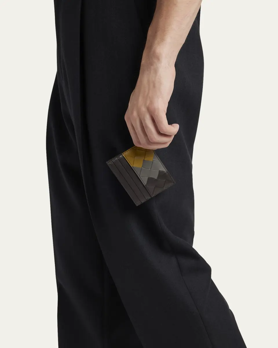 Bottega Veneta Men's Tricolor Intrecciato Leather Card Holder | Thumbnail 2