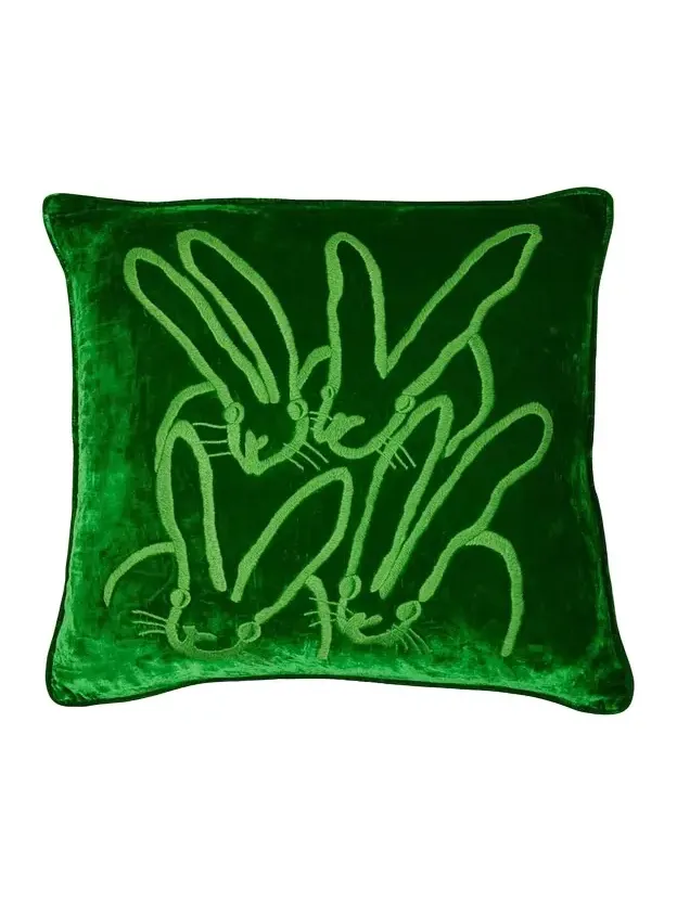 Hunt Slonem Hand Embroidered Velvet Decorative Pillow, 22" Square