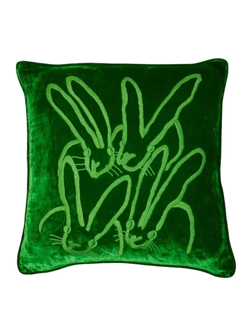Hunt Slonem Hand Embroidered Velvet Decorative Pillow, 22" Square