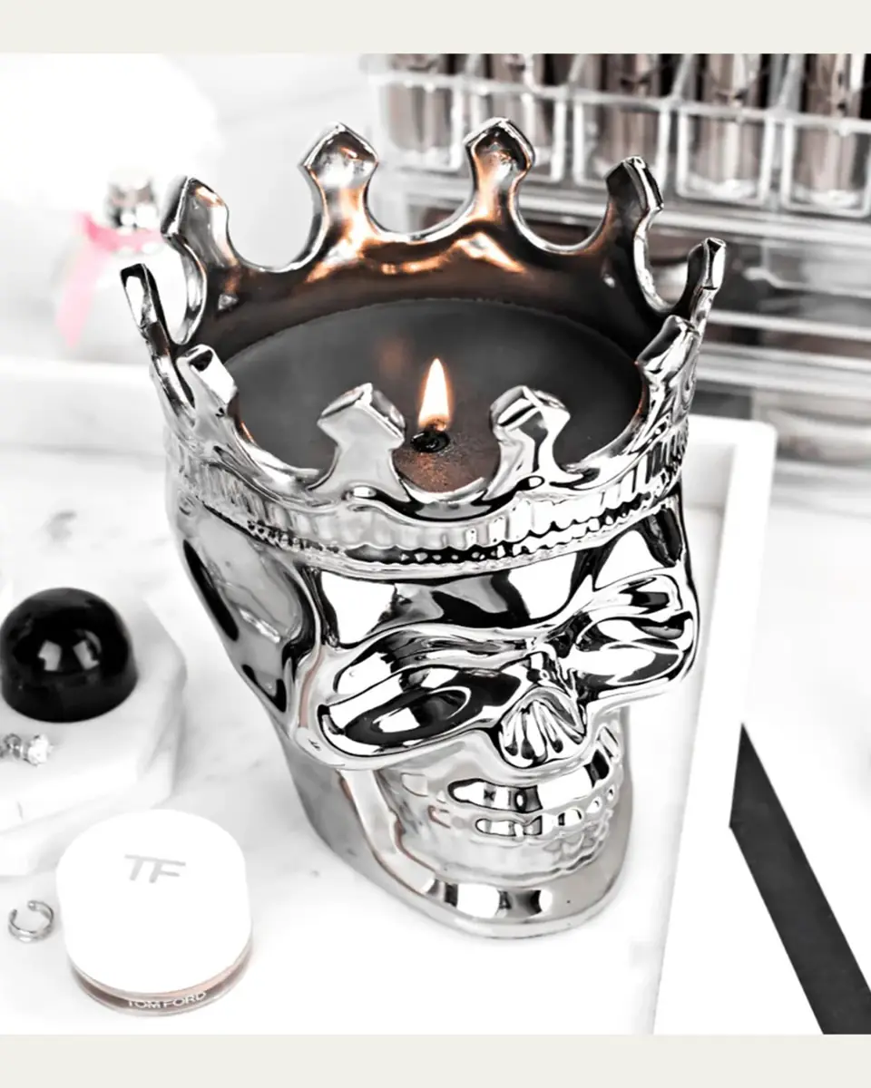 Thompson Ferrier Silvertone Maximilien Skull Candle, 23.3 oz. - The Aroma Scent | Thumbnail 3
