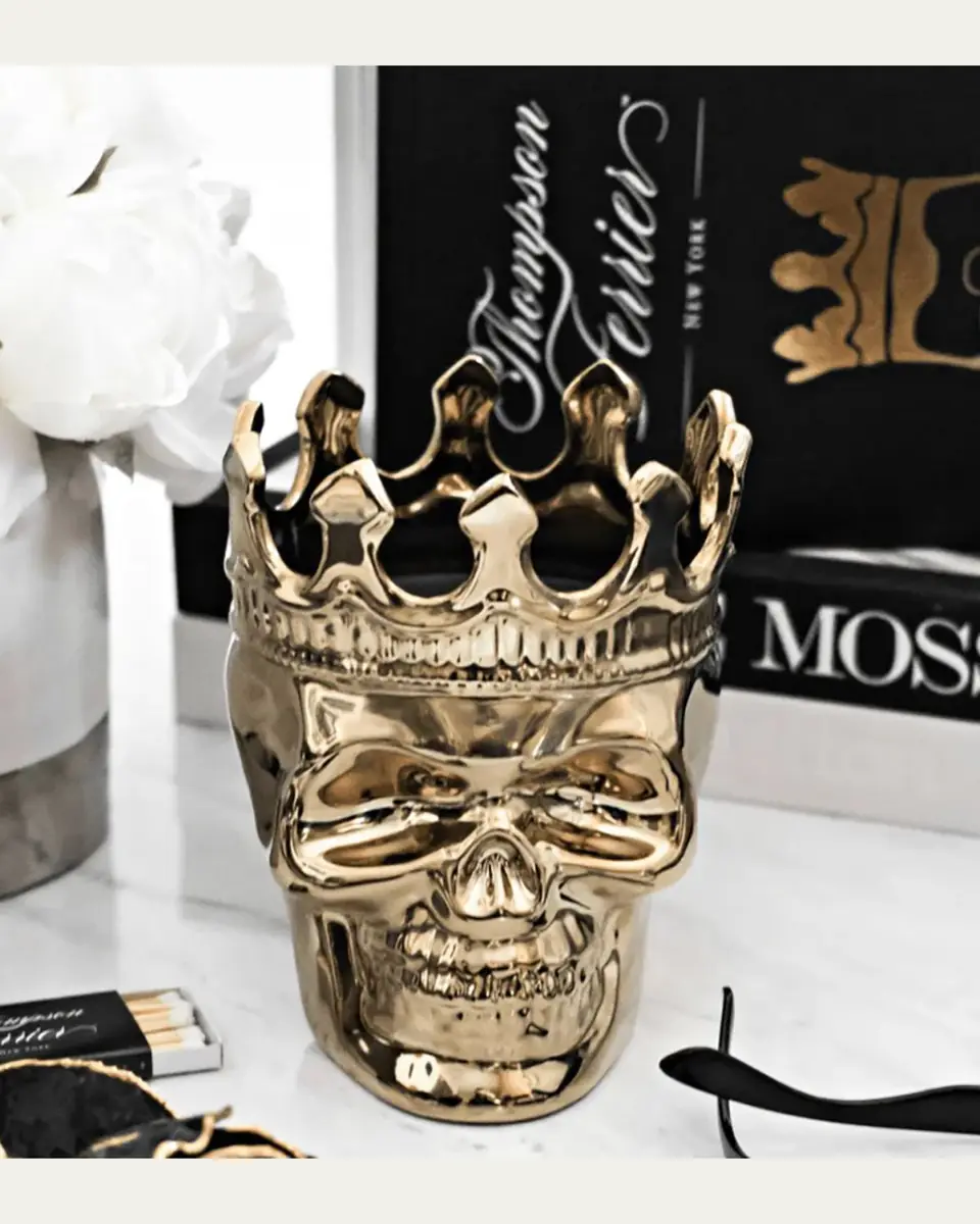 Thompson Ferrier Golden Bonaparte Skull Candle, 23.3 oz. - Wood Charmel Scent | Thumbnail 2