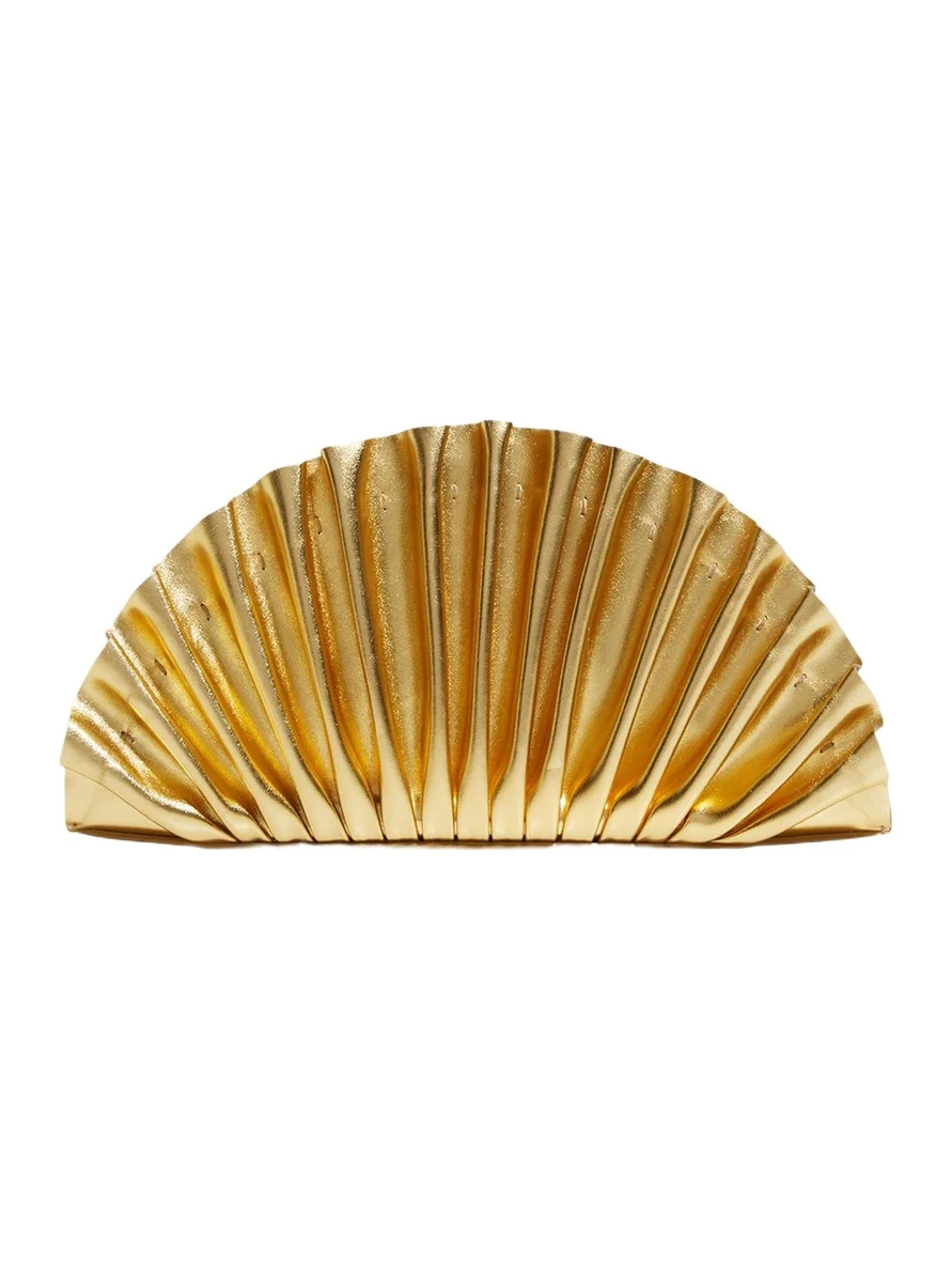 Nala Mini Pleated Metallic Leather Clutch Bag