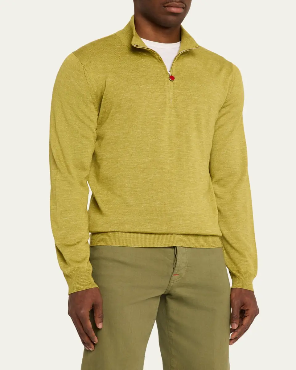 Kiton Men's Cashmere and Linen Half-Zip Sweater | Thumbnail 4 Kiton Men's Cashmere and Linen Half-Zip Sweater | Thumbnail 4
