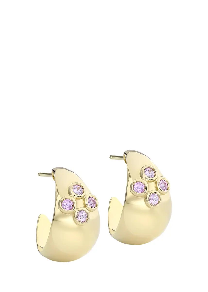 L. Klein 18K Yellow Gold Dome Hoop Earrings with Pink Sapphires | Thumbnail 3