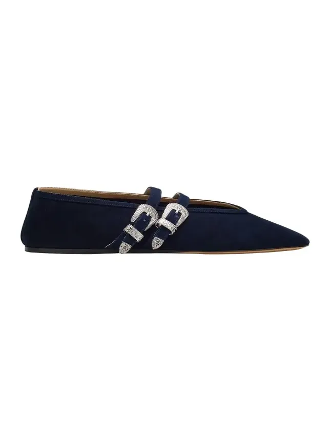 Le Monde Béryl Claudia Suede Western-Buckle Ballerina Flats