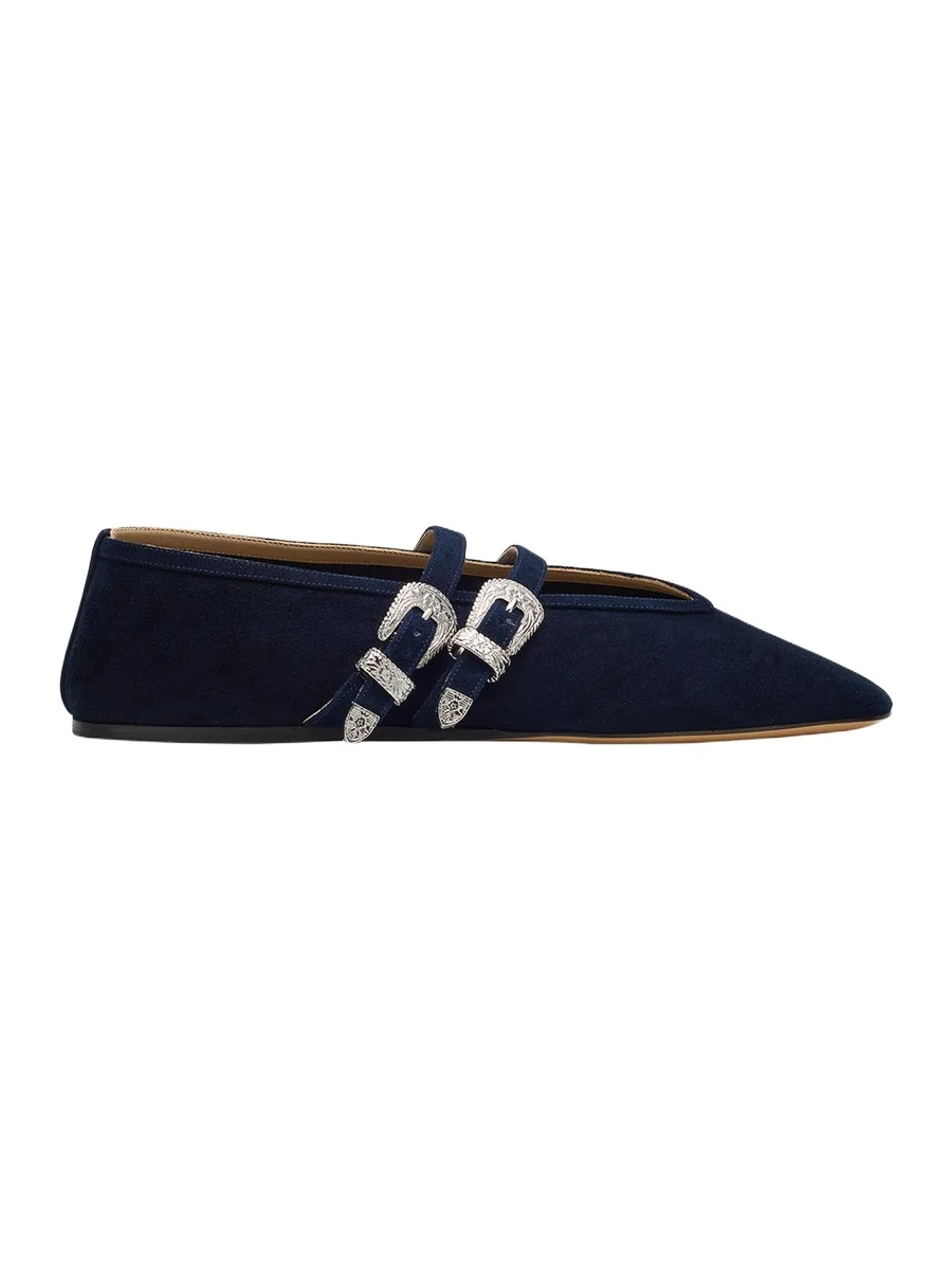Le Monde Béryl Claudia Suede Western-Buckle Ballerina Flats