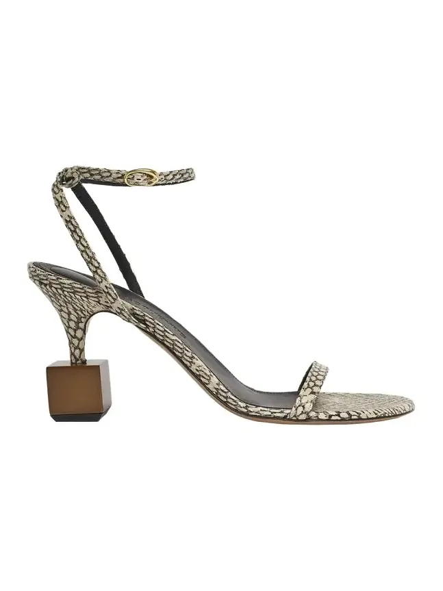 The Bisou Geometric Snake-Embossed Leather Sandals The Bisou Geometric Snake-Embossed Leather Sandals