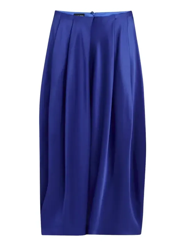 Double Silk Satin Pleated Midi Skirt