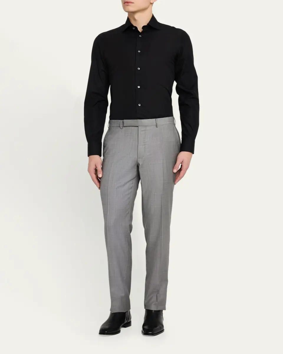 ZEGNA Men's Wool Sharkskin Trousers | Thumbnail 2