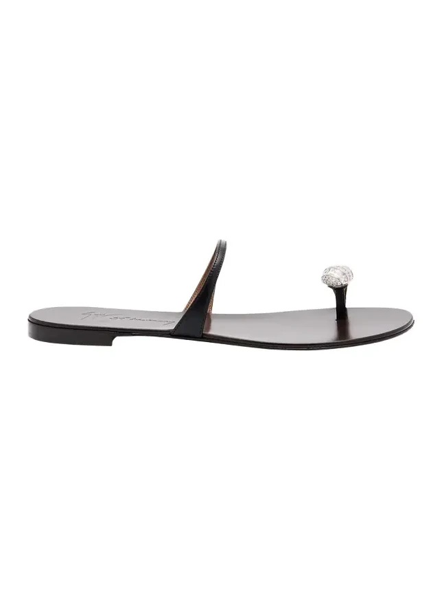 Crystal Jewel Thin Strap Leather Sandals Crystal Jewel Thin Strap Leather Sandals