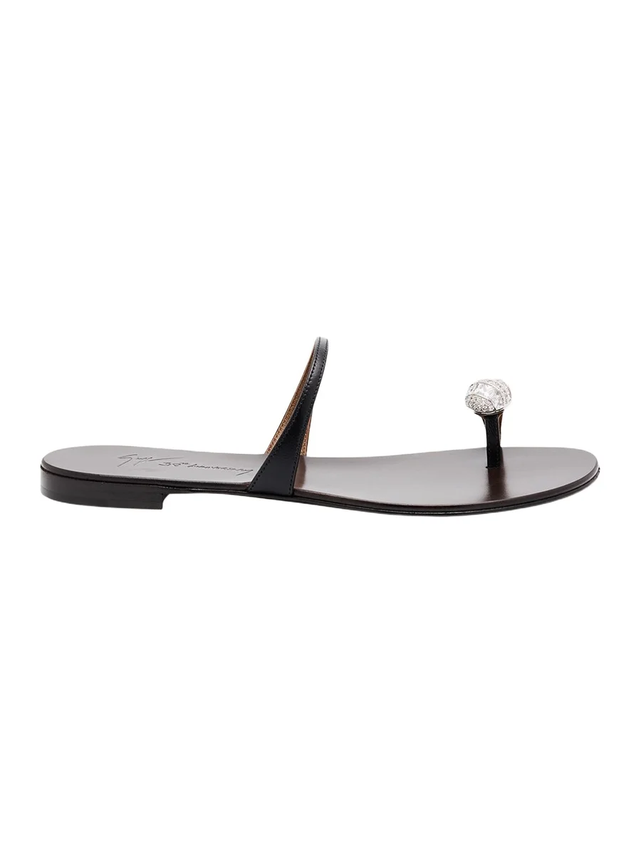 Giuseppe Zanotti Crystal Jewel Thin Strap Leather Sandals