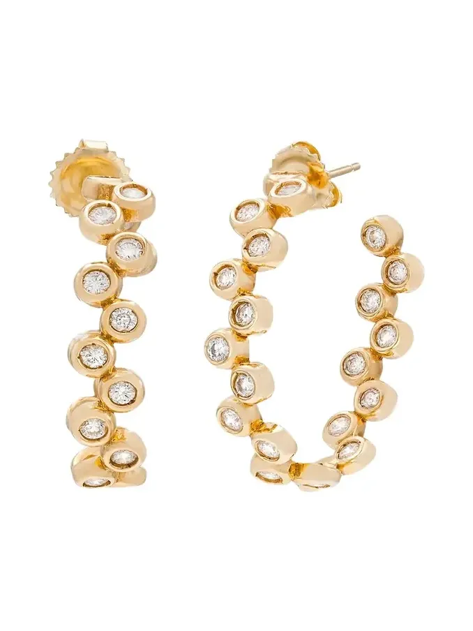 Audrey C. Jewels 14K Yellow Gold Floating Oval Diamond Hoop Earrings
