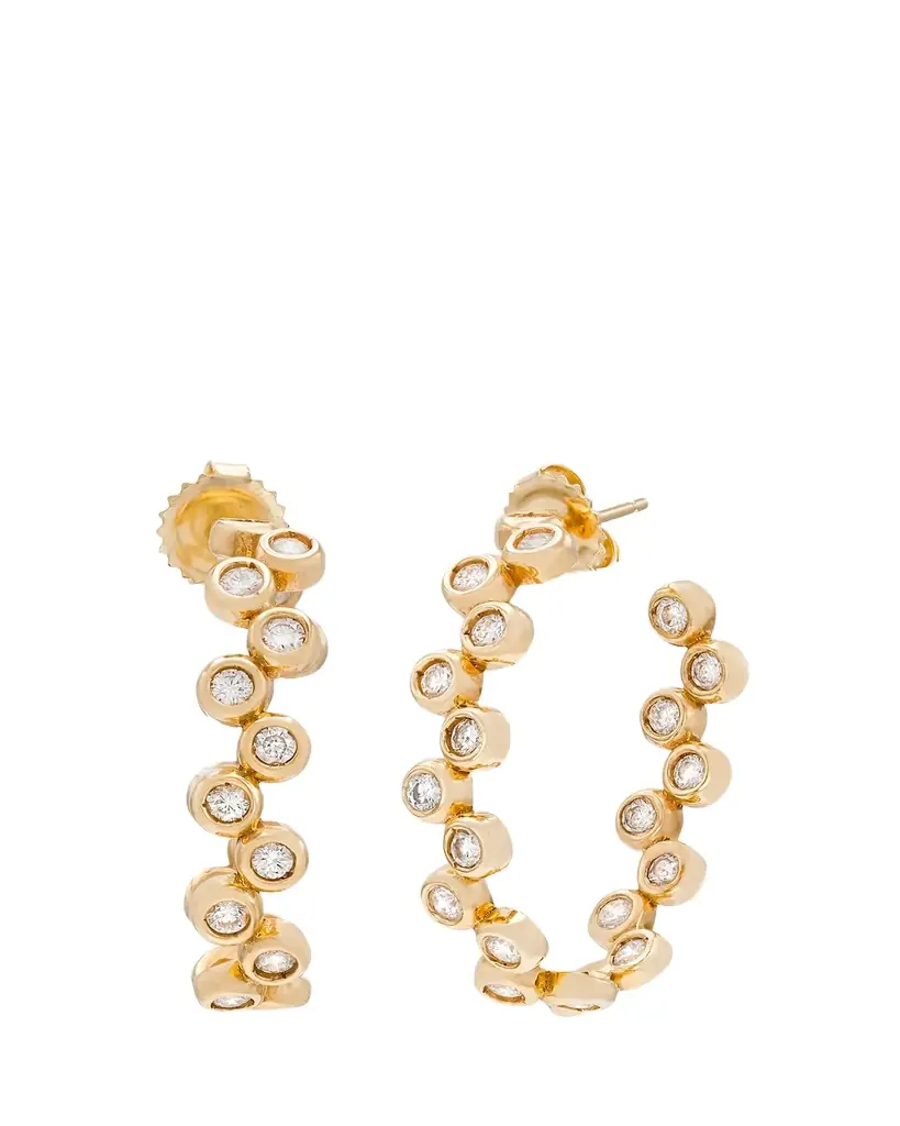 Audrey C. Jewels 14K Yellow Gold Floating Oval Diamond Hoop Earrings